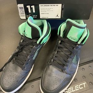 Air Jordan 1 Retro ‘89 Black/White-Grn Glow-Cement
